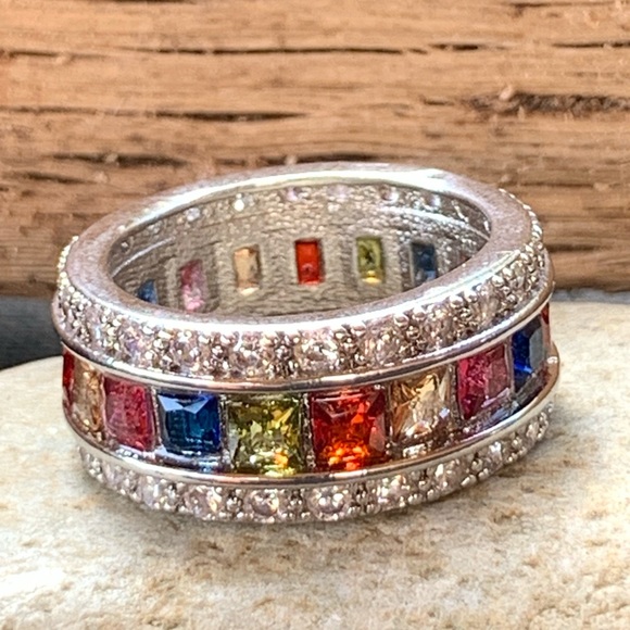 Colorful Square Cut Gem Ring - Picture 5 of 7